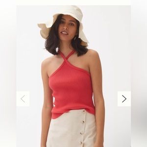 NEW T.LA ANTHROPOLOGIE RED RIBBED HALTER TOP M